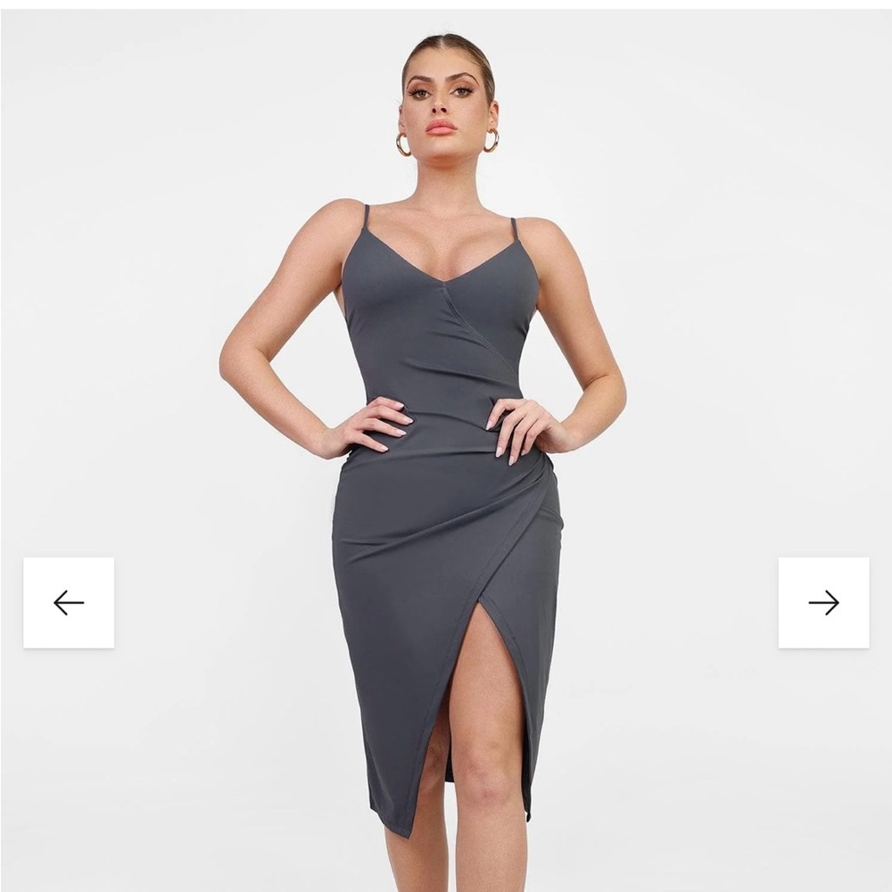 BNWT Popilush Grey V-Neck Split Midi Dress Sz XL